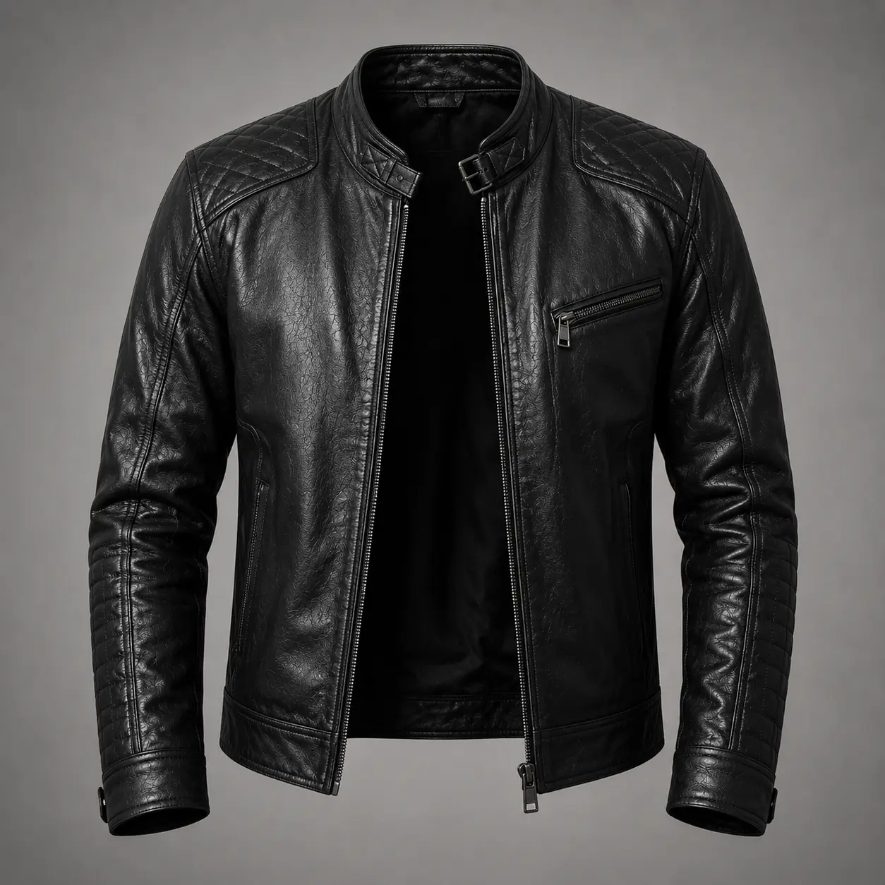 Veste Noire en Cuir Véritable  Homme