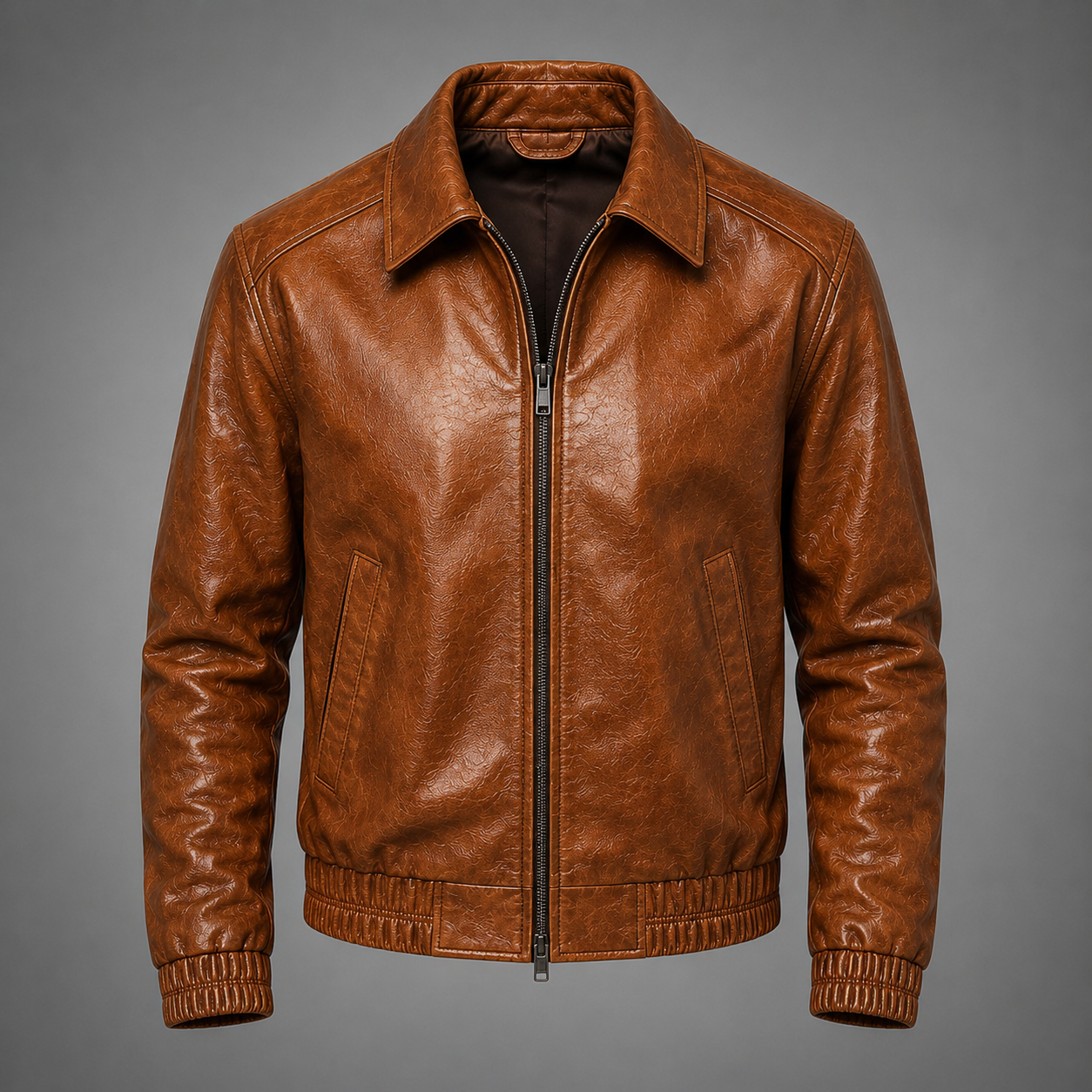 Veste Marron en Cuir Véritable Homme