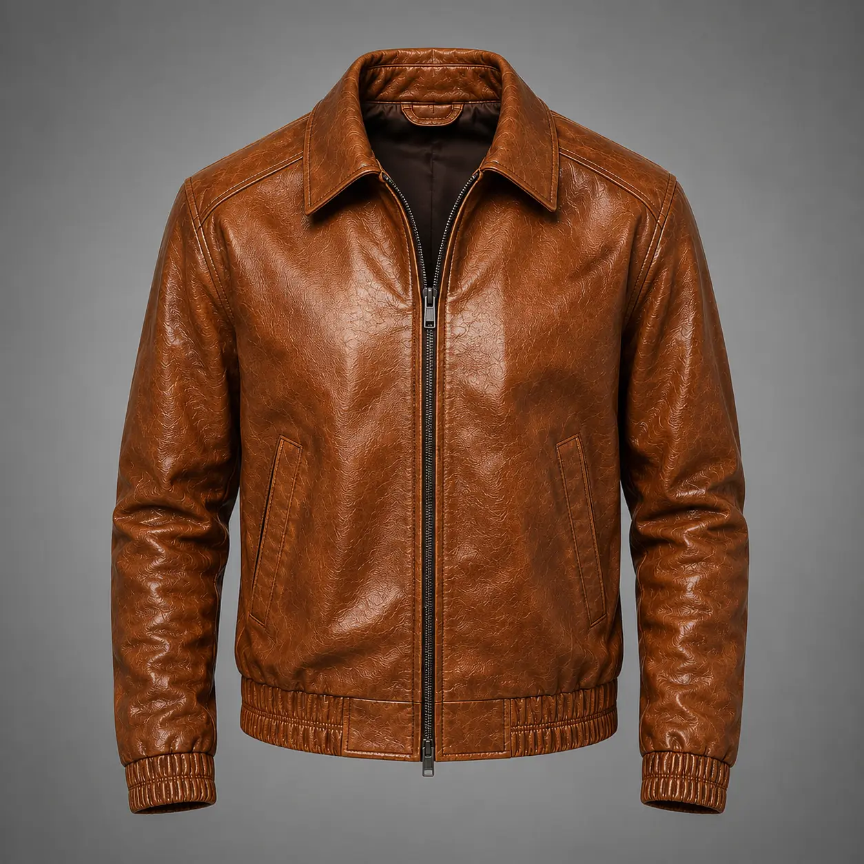 Veste Marron en Cuir Véritable Homme