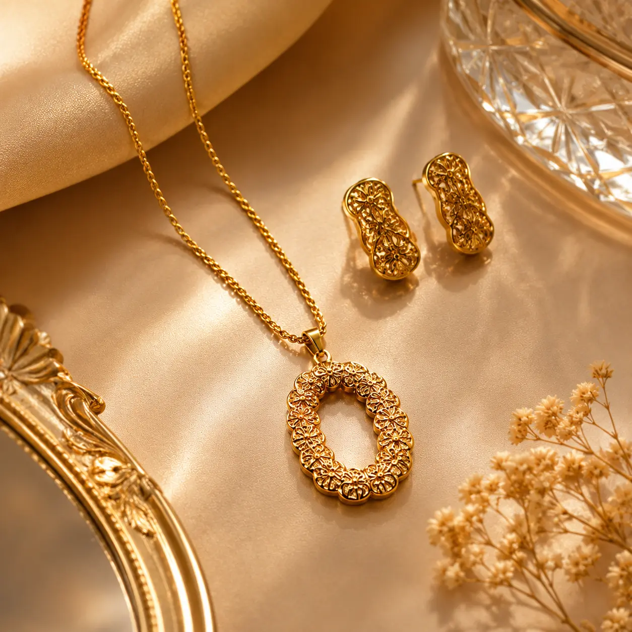 Parure de Bijoux Dorée Luxe 2 Pcs