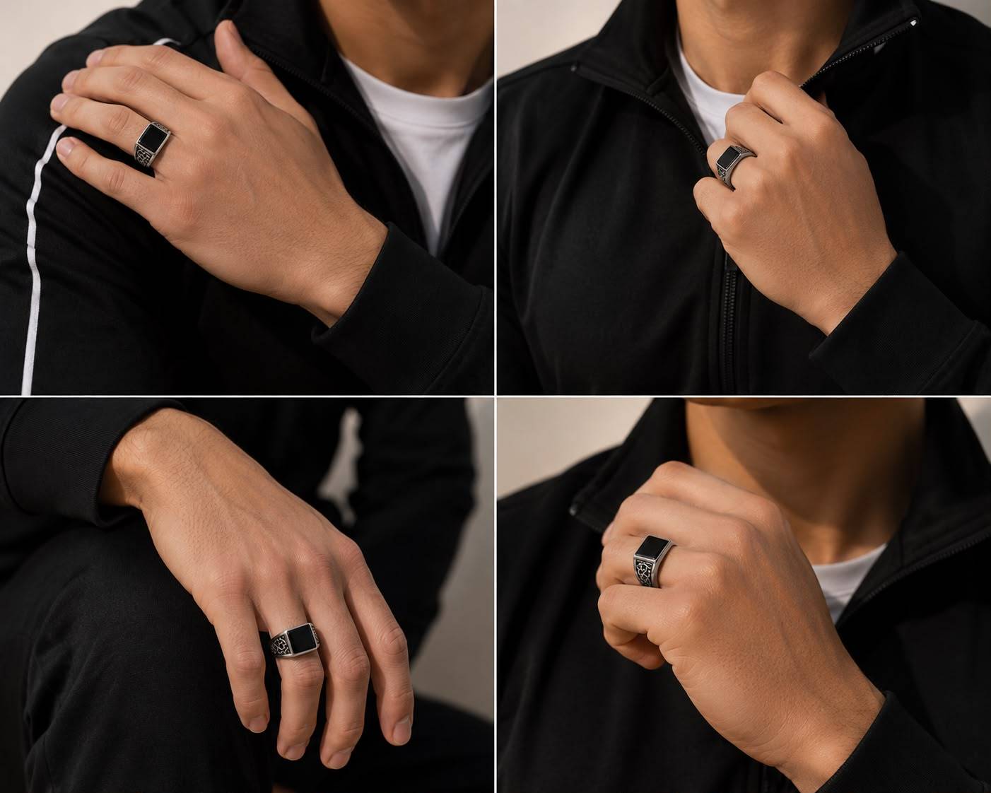 Bague Chevalière Homme Pierre Noire Vintage