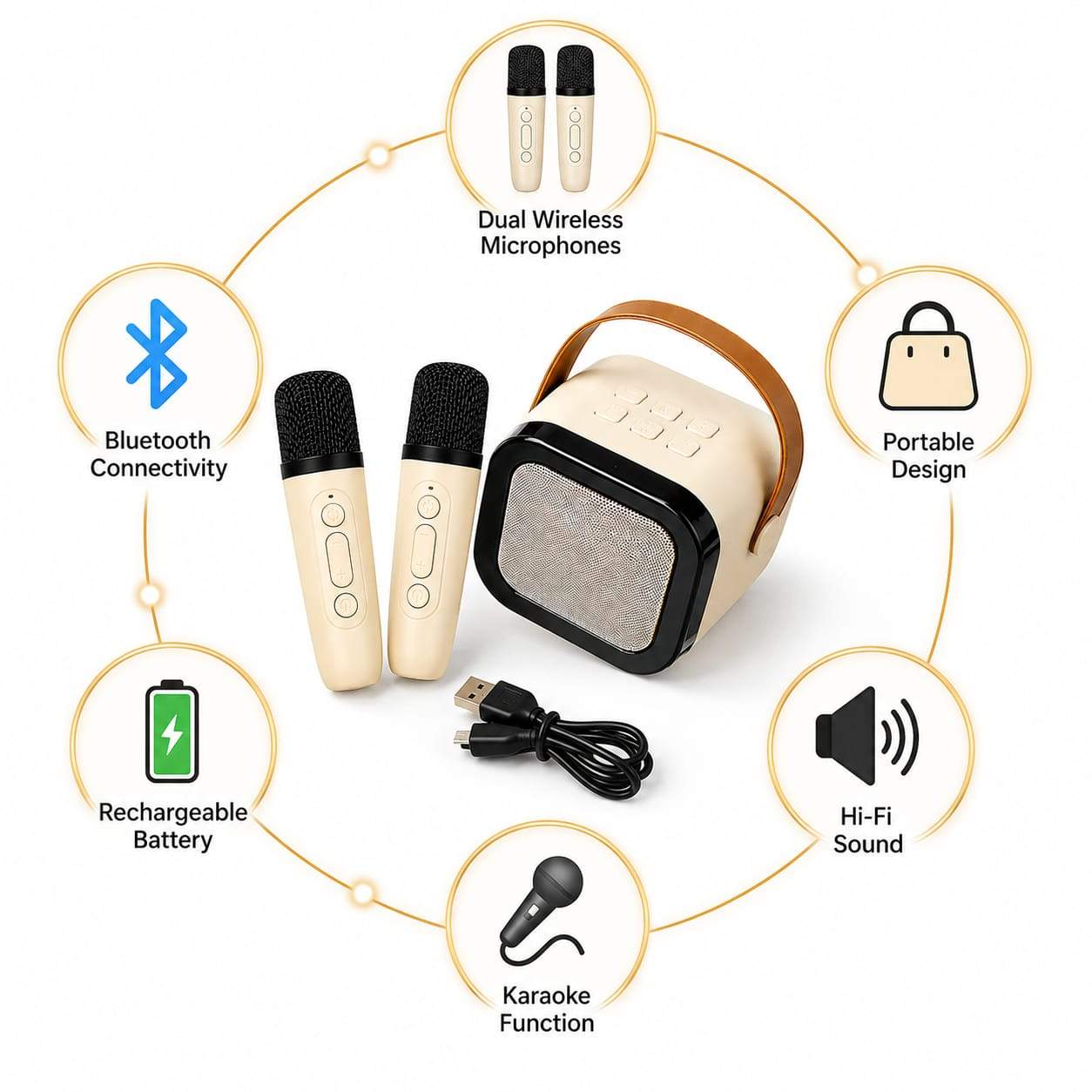 Portable Karaoke Speaker Set with 2 Wireless Microphones