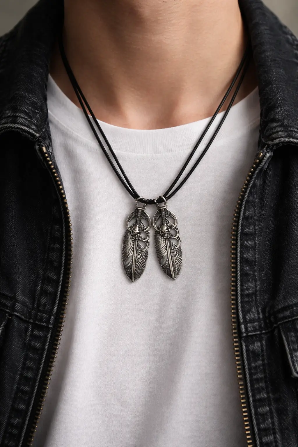 Collier Cordon Noir Croix Argentée (2pcs)