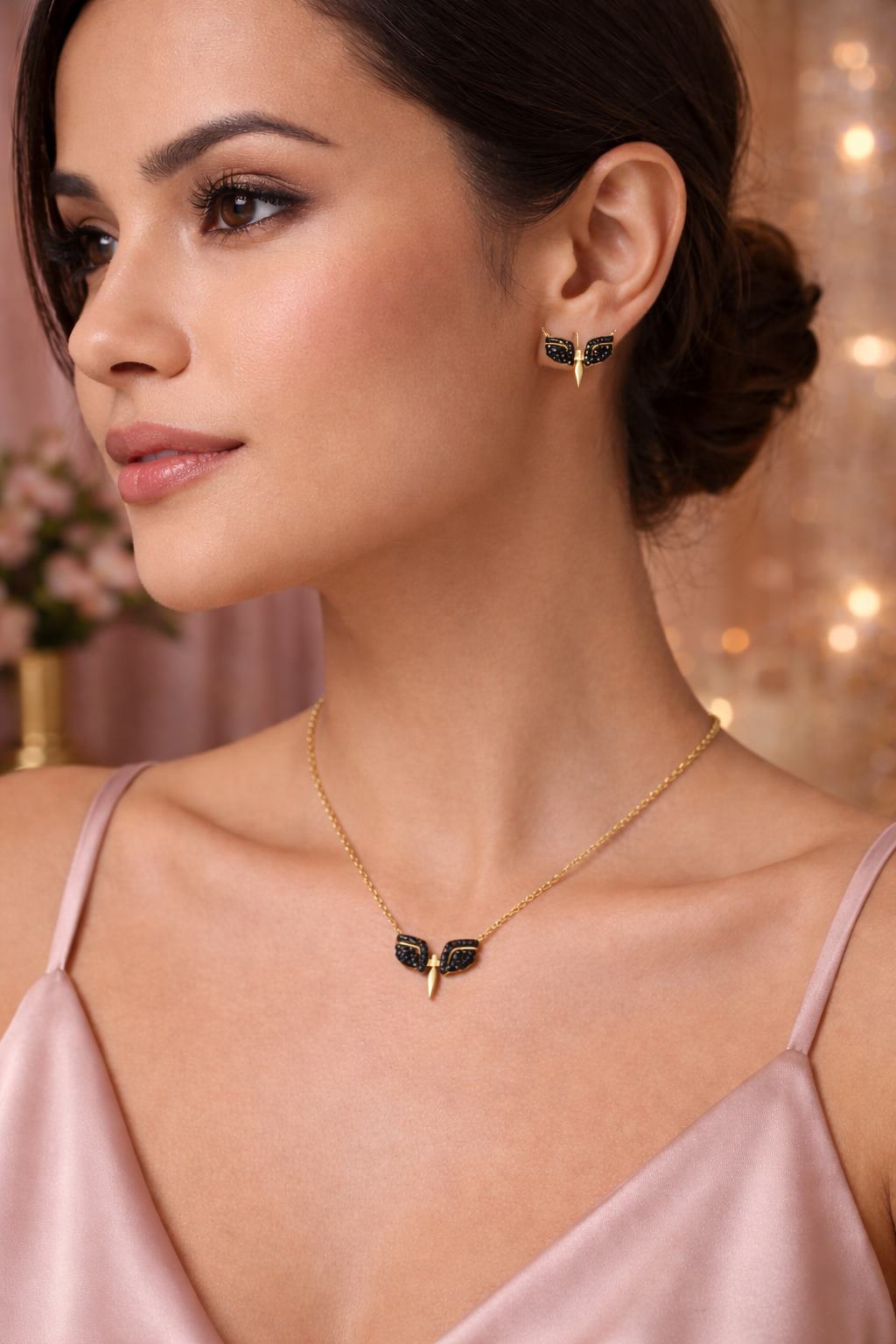 Butterfly Necklace & Earrings Set – Black