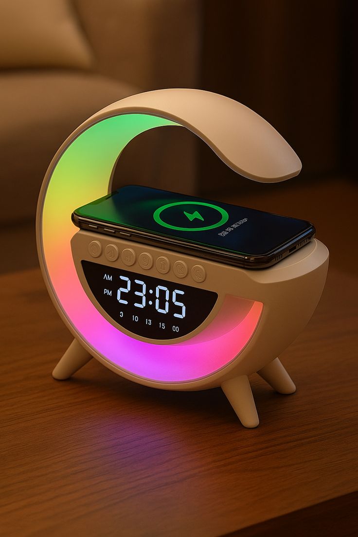 Enceinte Bluetooth LED 3 en 1 avec Chargeur Sans Fil & Réveil