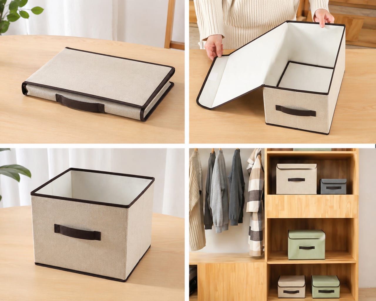 Boîte de Rangement Pliante en Tissu avec Couvercle