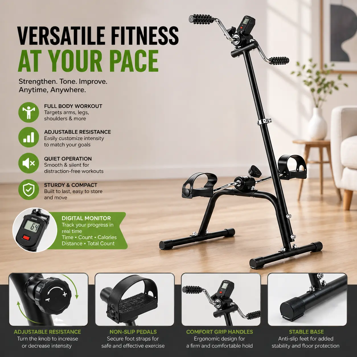 Mini vélo d’exercice à pédales avec écran digital