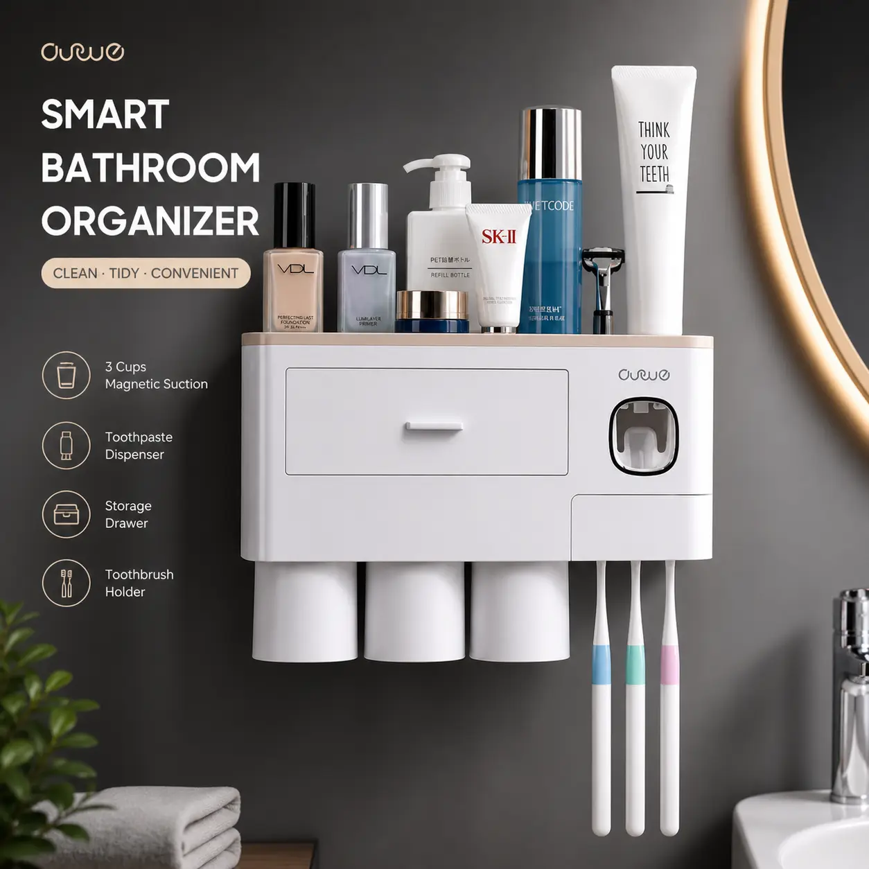 CleanSpace Pro  Organisateur mural avec porte-brosses & distributeur
