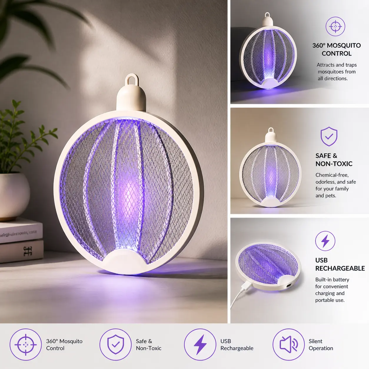 MosquiTrap 360™ Lampe anti-moustiques rechargeable USB