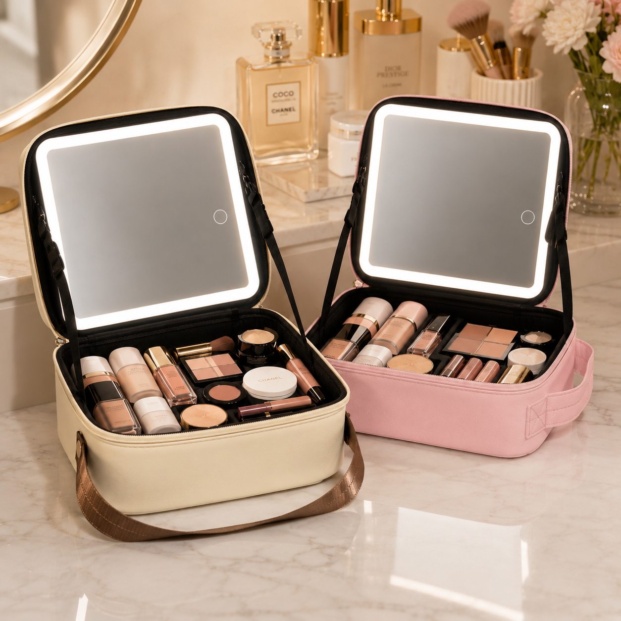 Boîte de Rangement Maquillage Portable avec Miroir