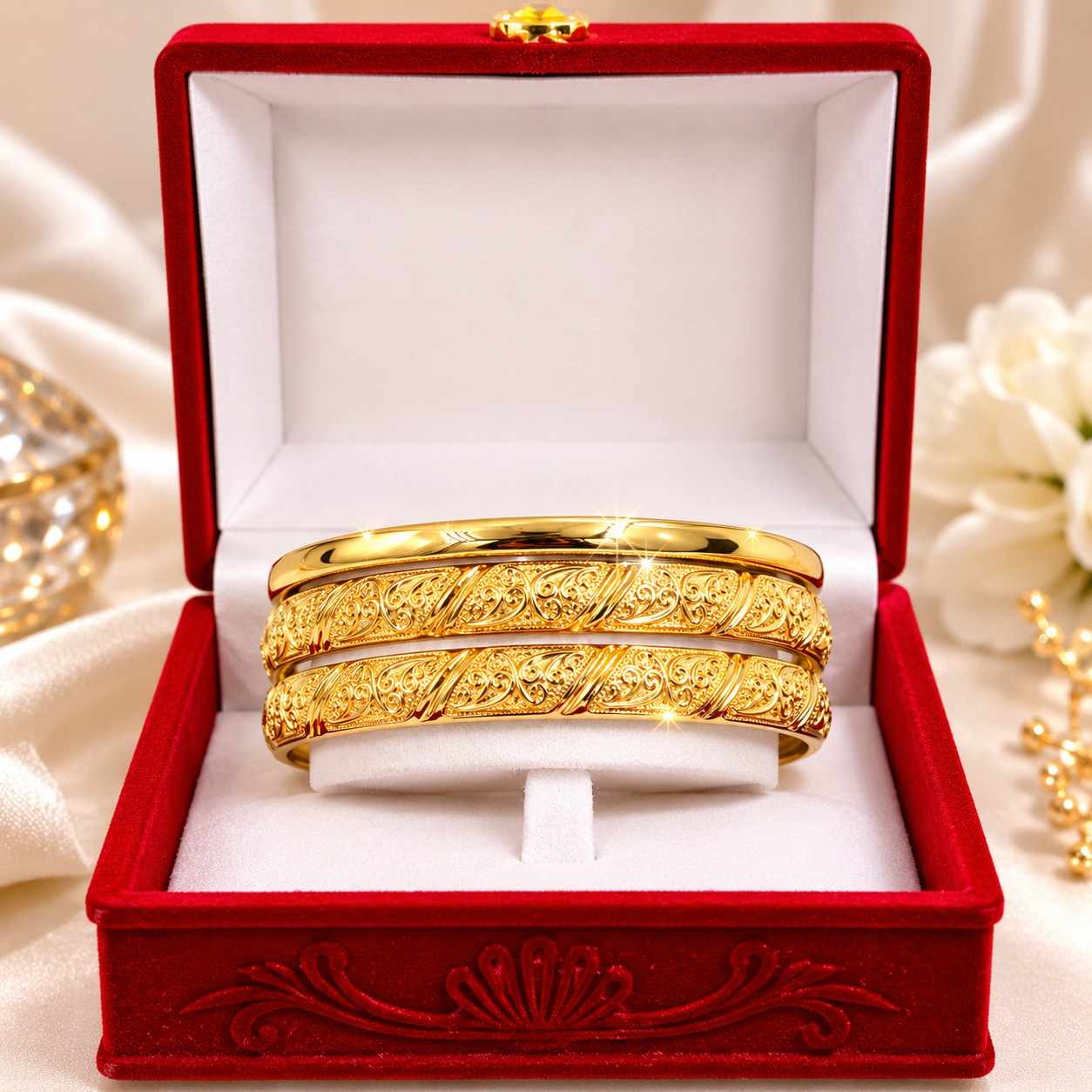 Ensemble de Bracelets Jonc Dorés Luxe 3 Pcs