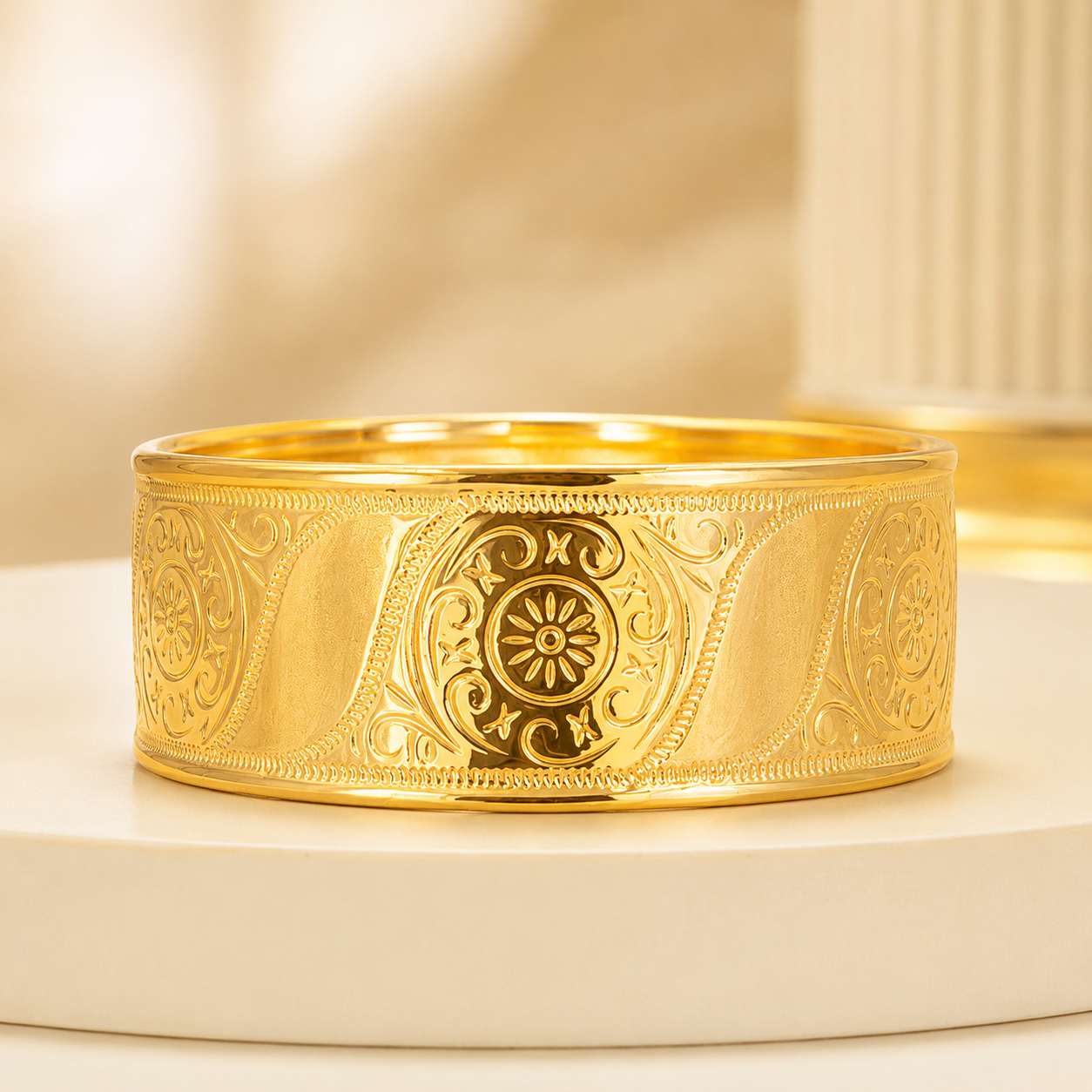 Luxury Engraved Gold Bangle Bracelet