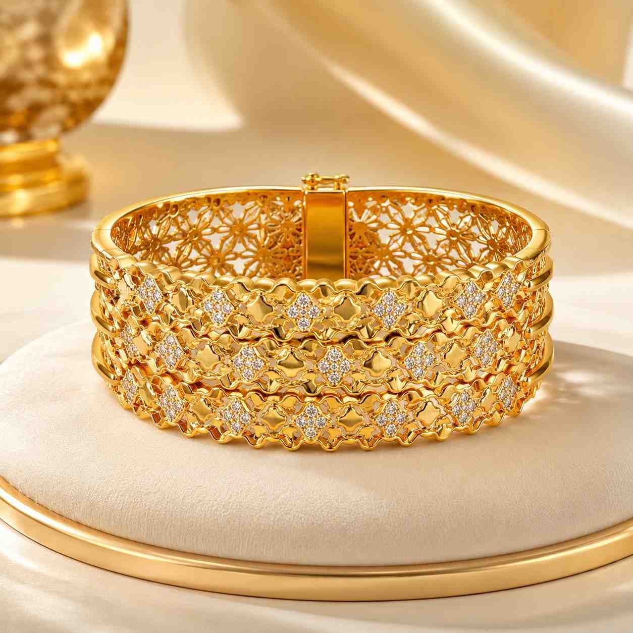 3 Bracelet Jonc Doré de Luxe avec Cristaux