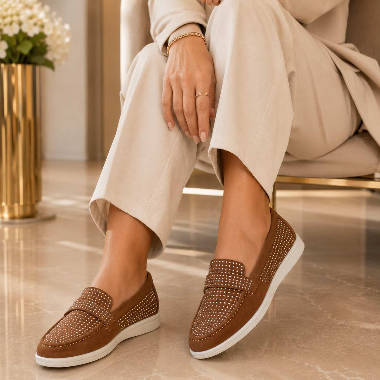 Mocassins Confort Femme à Strass