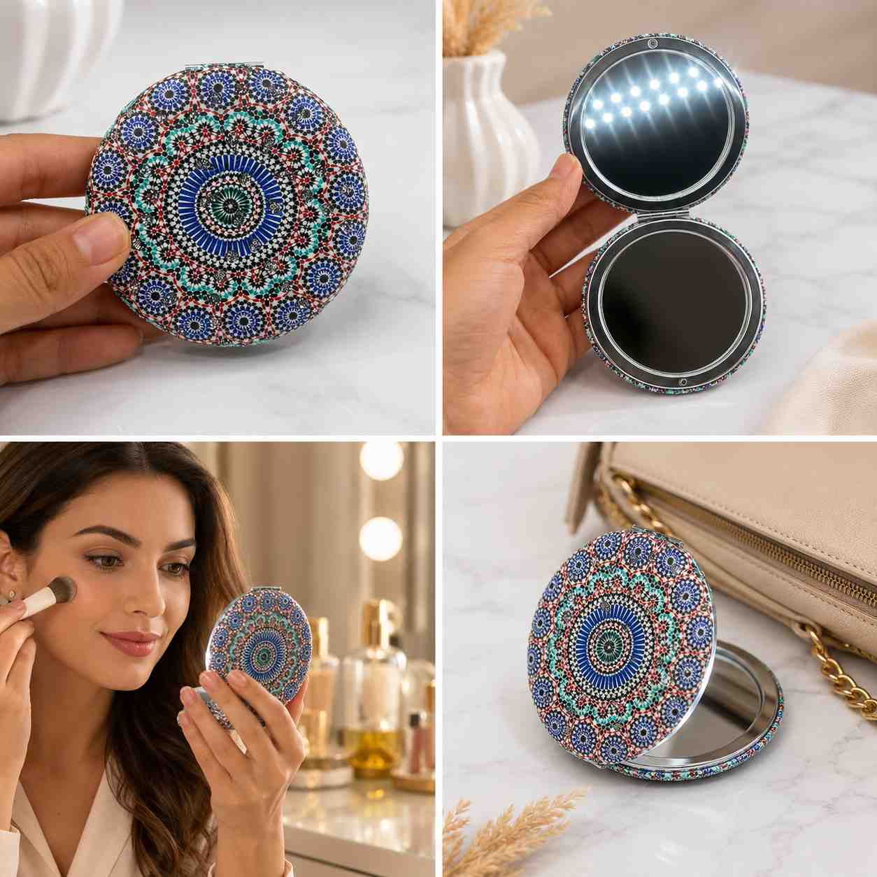 Miroir de Poche Pliable Motif Mosaïque Marocaine (1 pc)