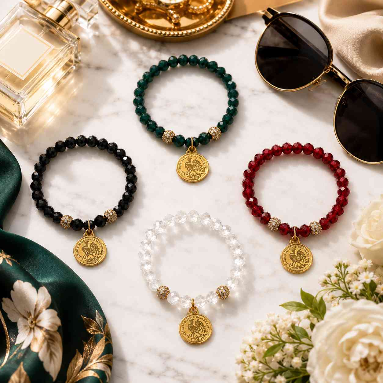 Bracelet Cristal avec Pendentif Doré – Plusieurs Couleurs Disponibles (1 Pièce)