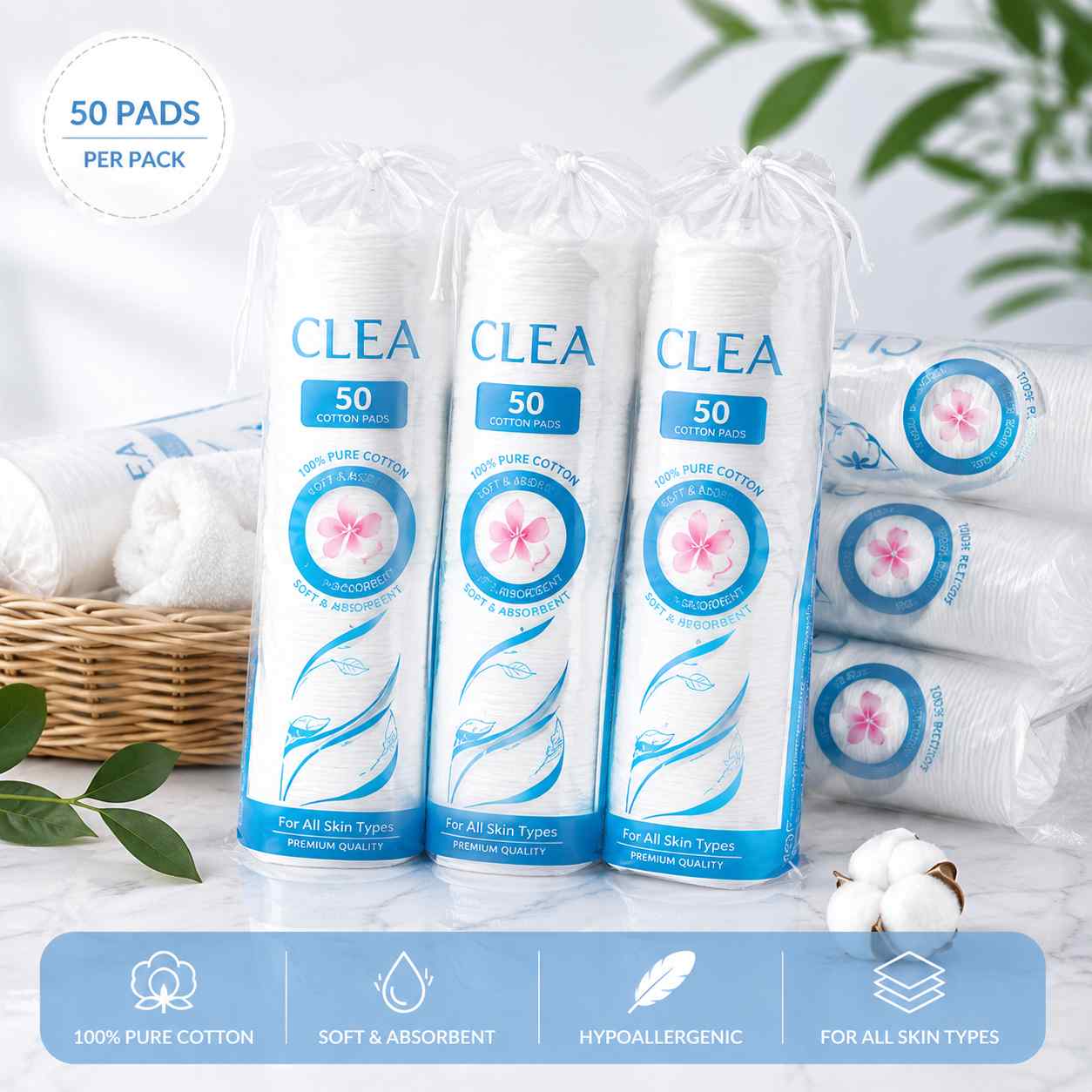 Disques Démaquillants en Coton Premium – 50 Pièces