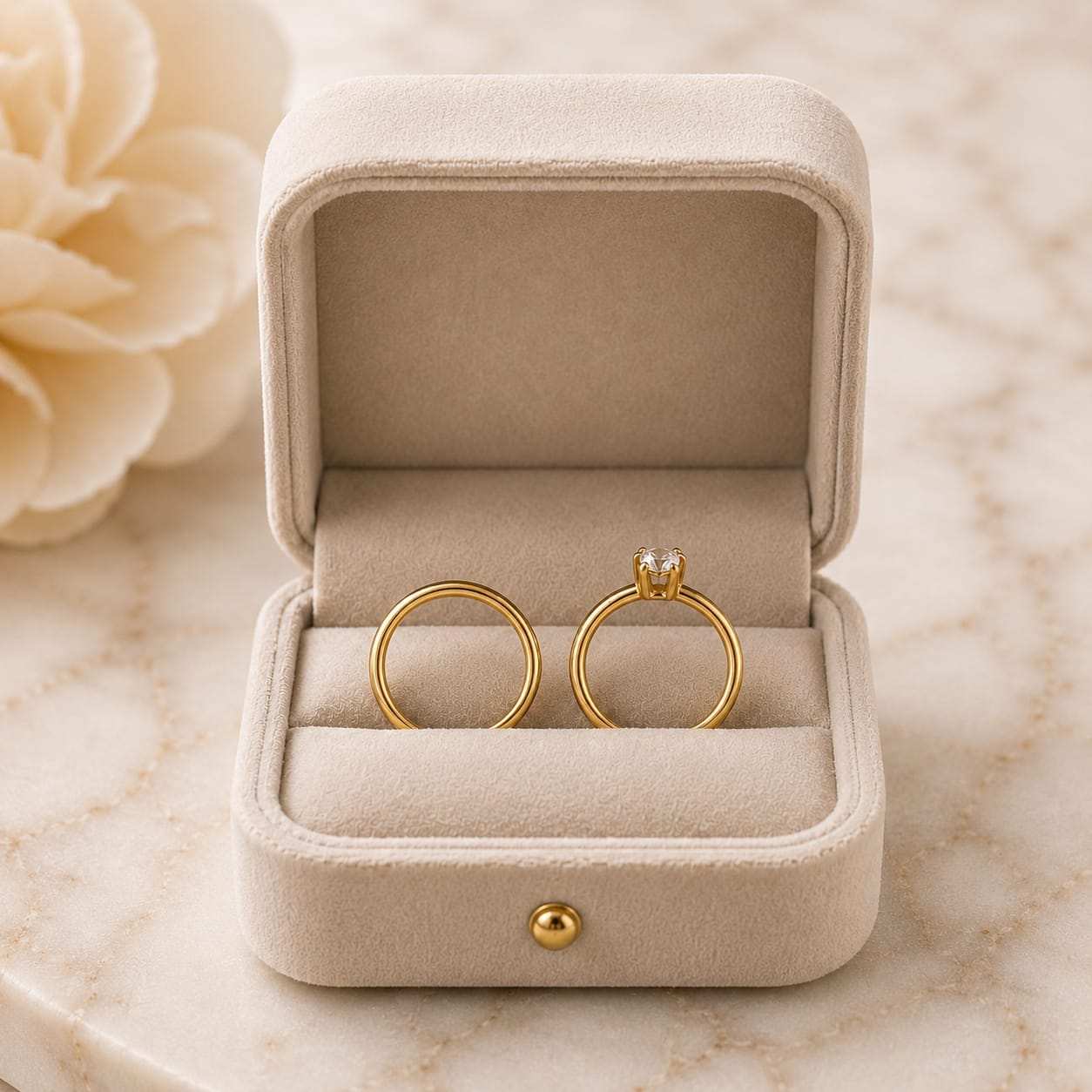 Parure de Bagues de Couple de Luxe avec Solitaire (2pcs)