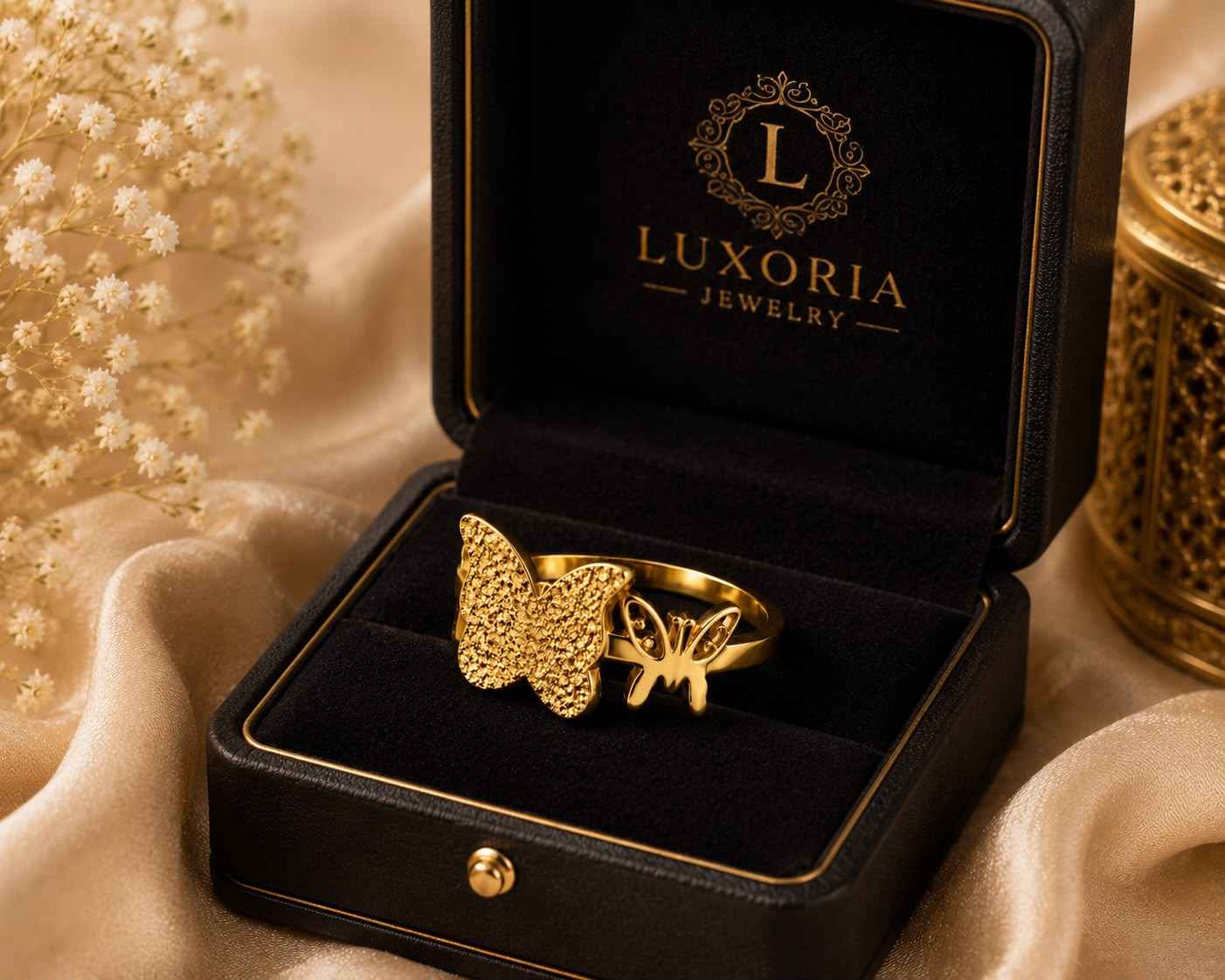 Bague Ajustable Double Papillon de Luxe