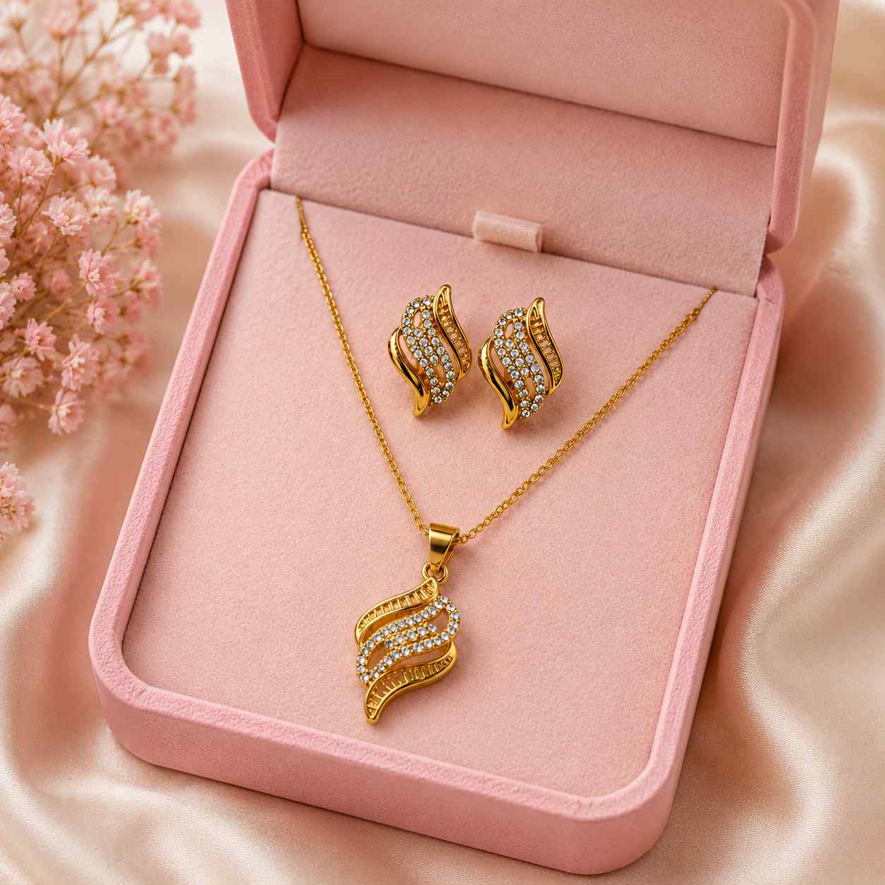 Parure de Bijoux Vague Dorée avec Cristaux