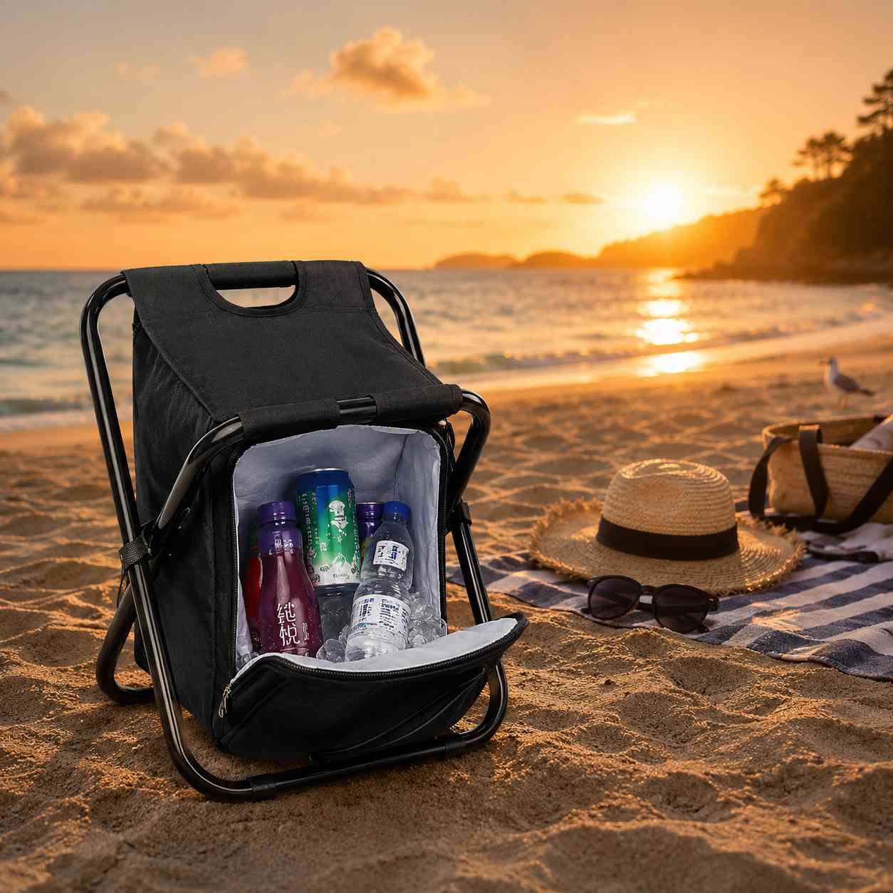 Chaise Sac à Dos Pliante avec Glacière Isotherme Intégrée