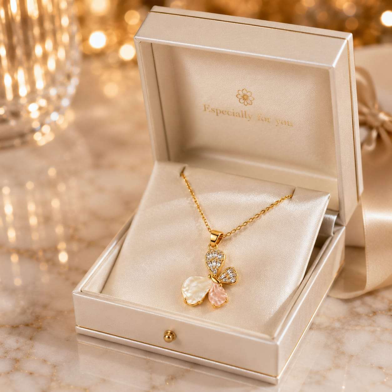Collier Pendentif Papillon à Cristaux