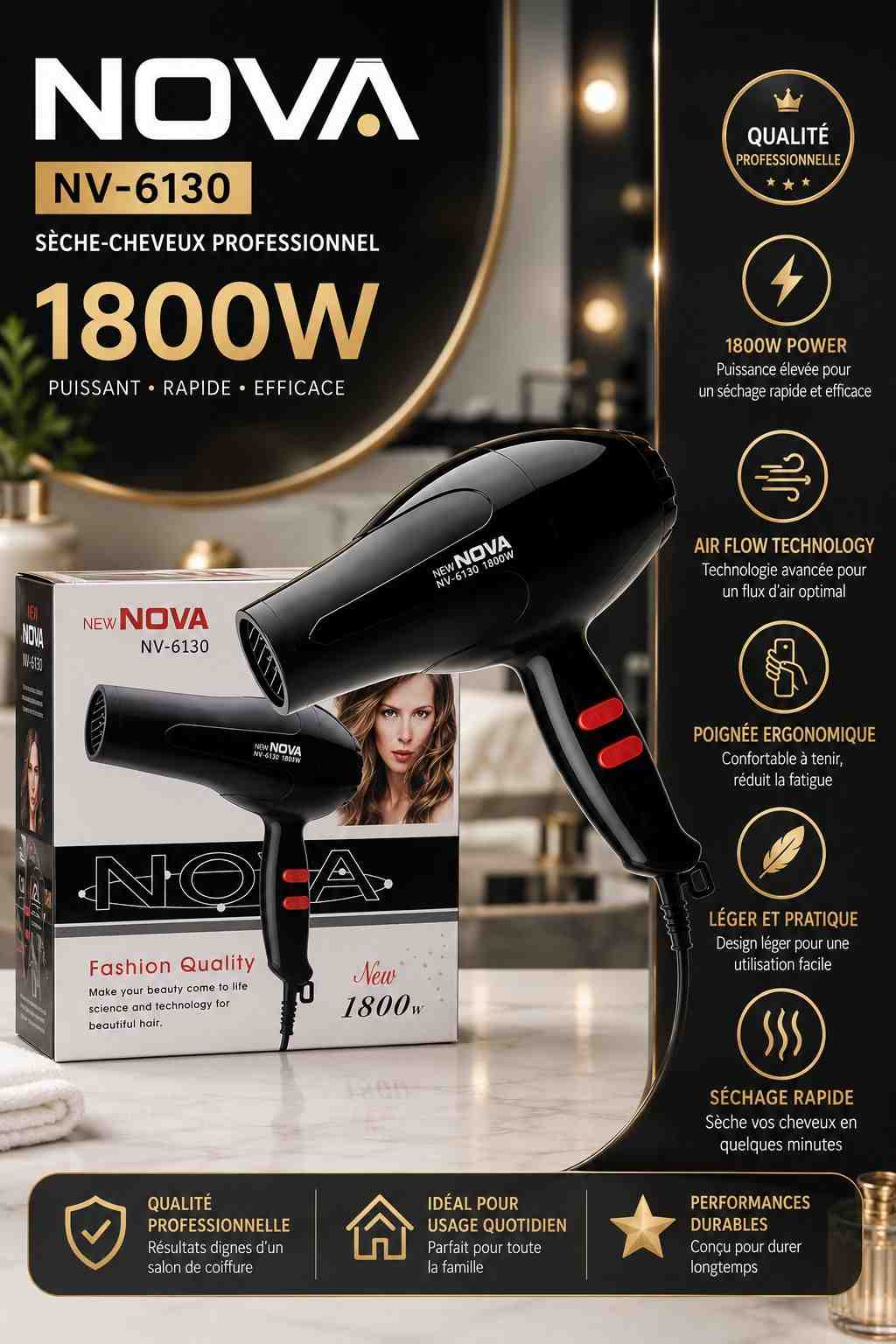 Sèche-Cheveux Professionnel NOVA NV-6130 1800W