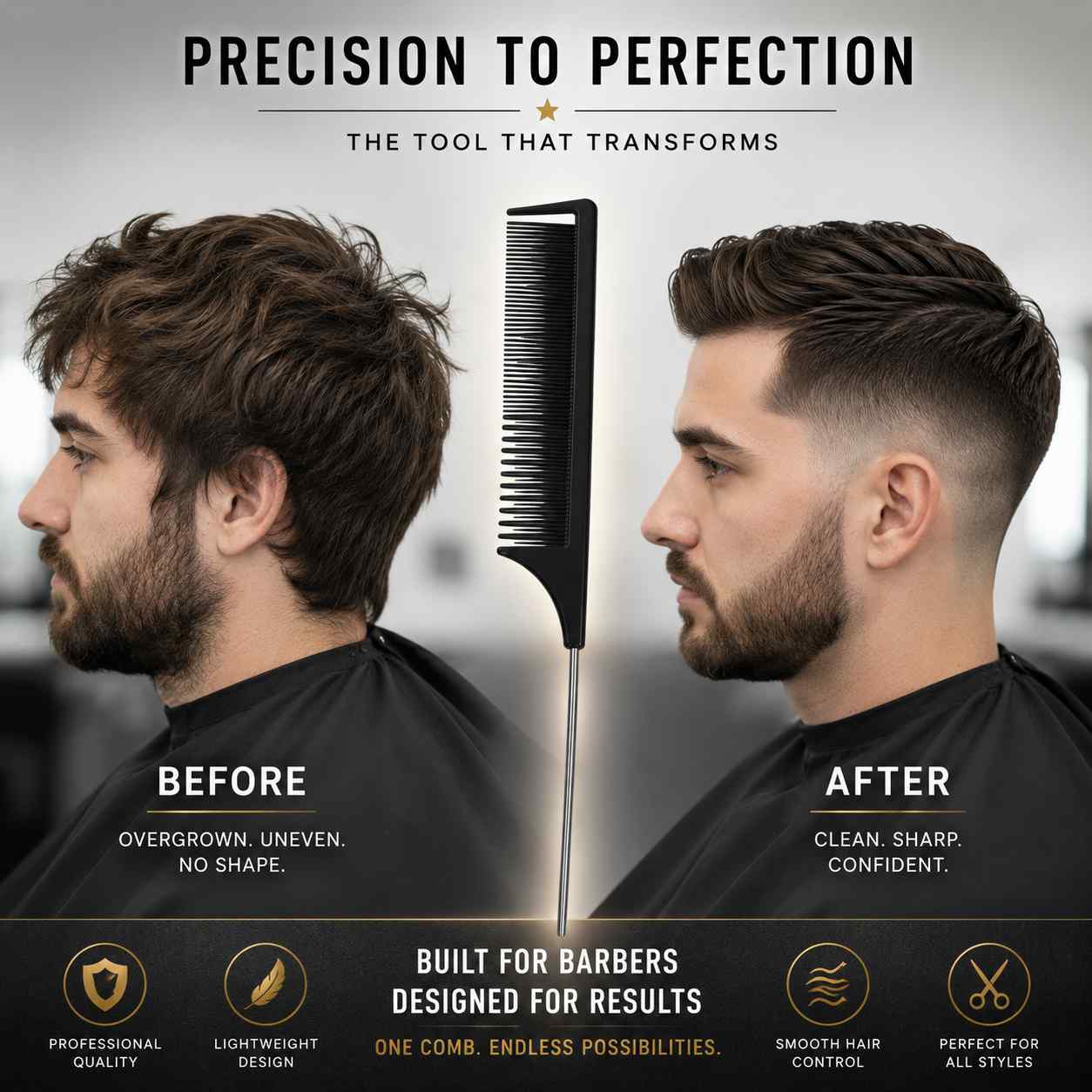 Peigne Professionnel de Coiffure à Queue Métallique