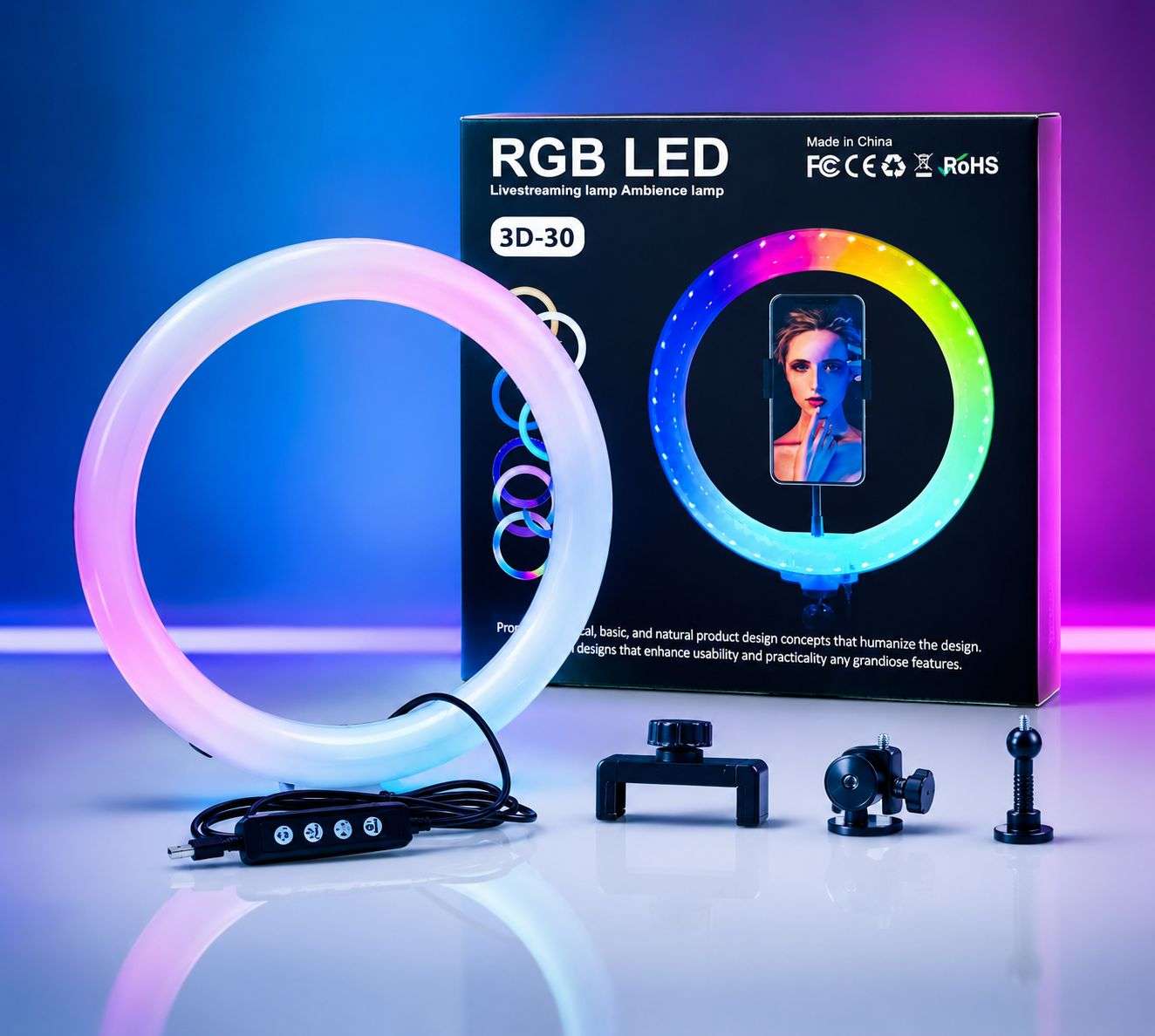 Anneau Lumineux RGB LED 30 cm avec Support Smartphone