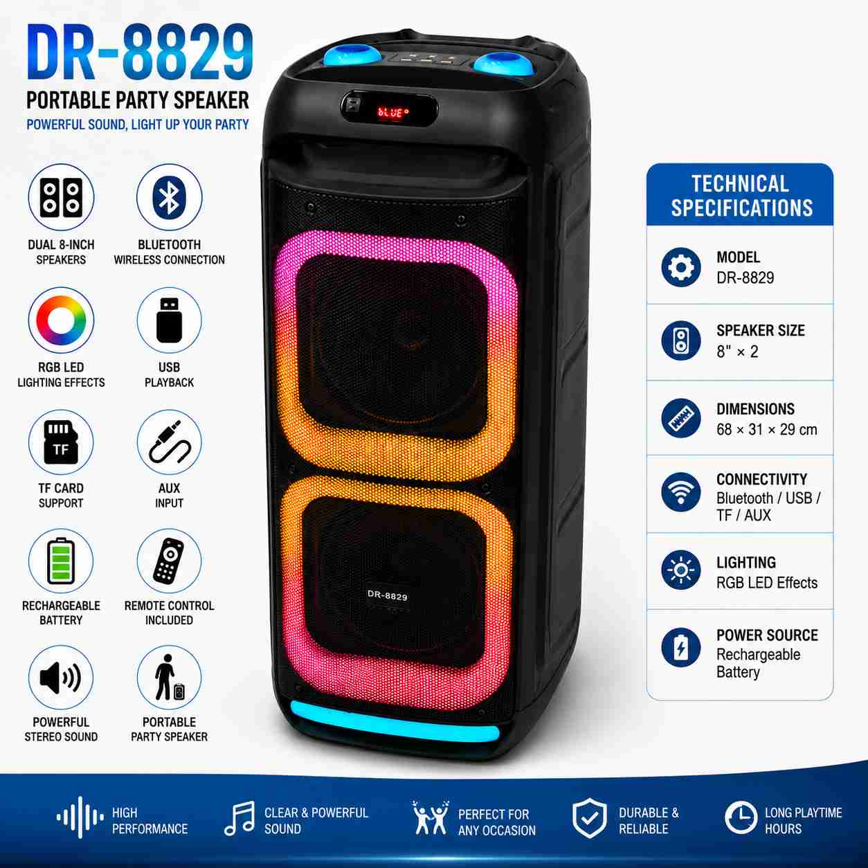 DR-8829 Portable Bluetooth Party Speaker