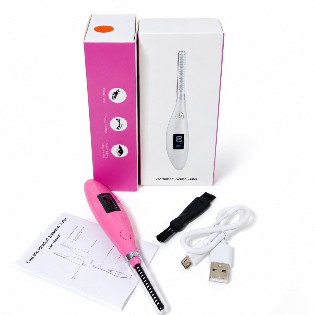 Recourbe-Cils Chauffant Rose avec Écran LCD