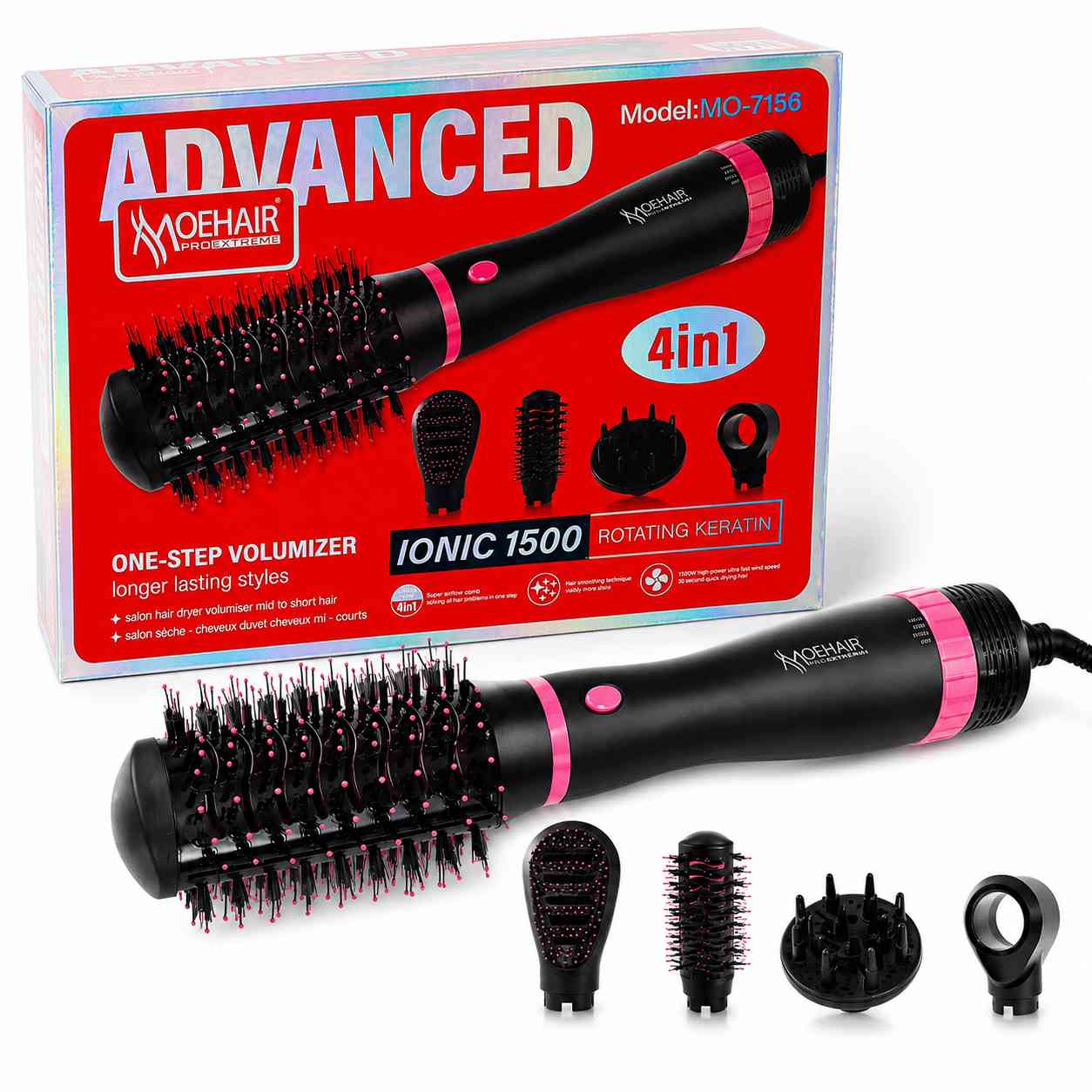 Brosse Chauffante Rotative MOEHAIR 4-en-1 MO-7156
