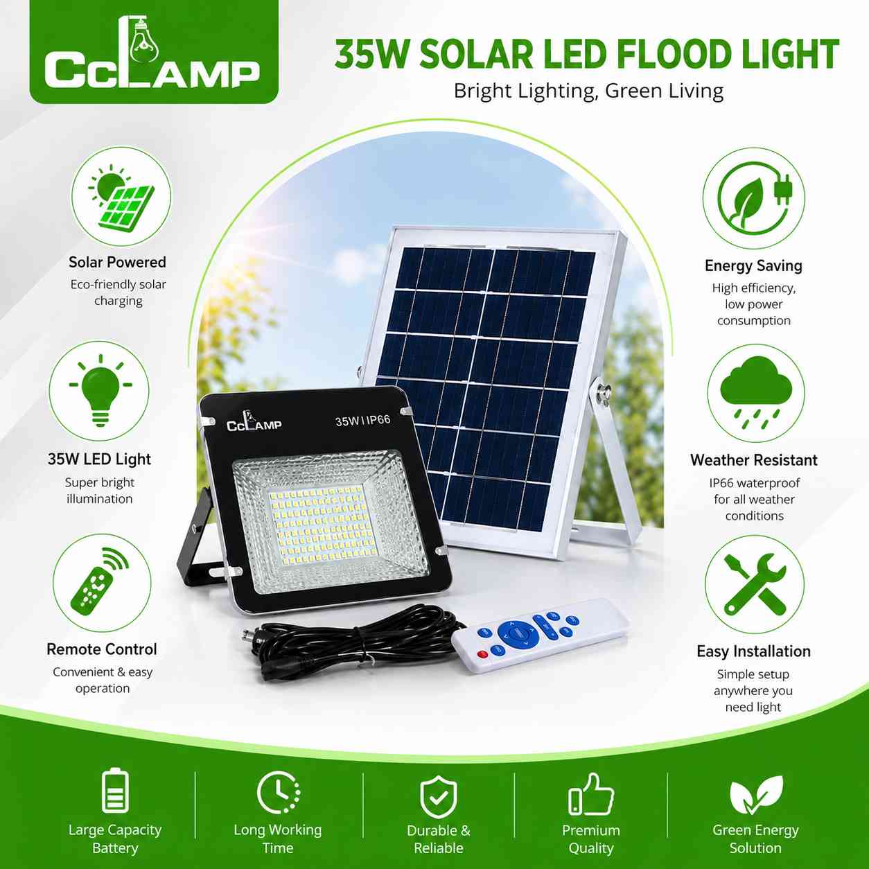 Projecteur LED Solaire 35W avec Télécommande