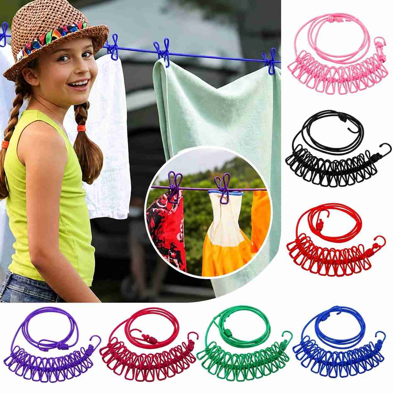 Corde à Linge Portable avec Pinces