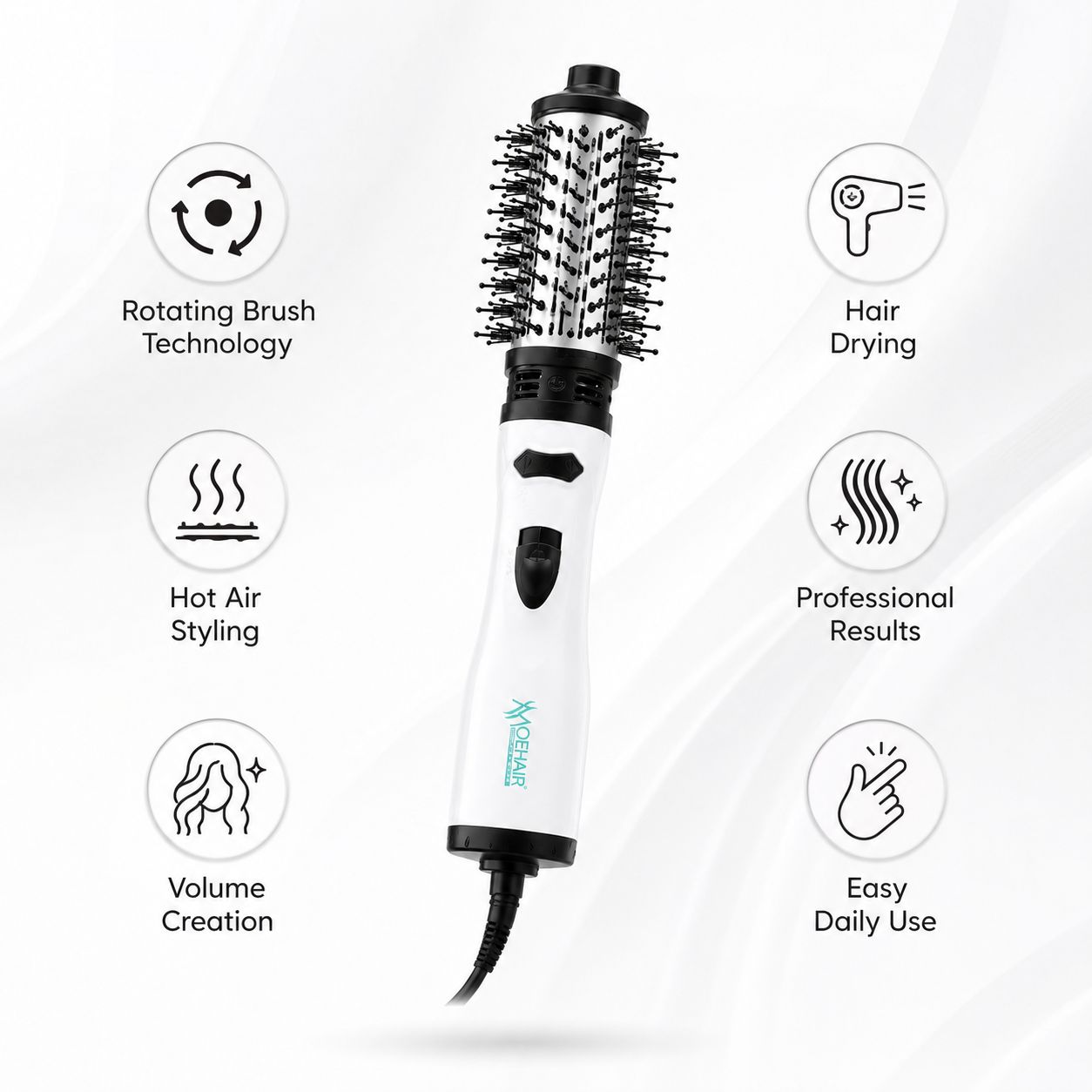 MOEHAIR MO-7153 Brosse Soufflante Rotative 2-en-1