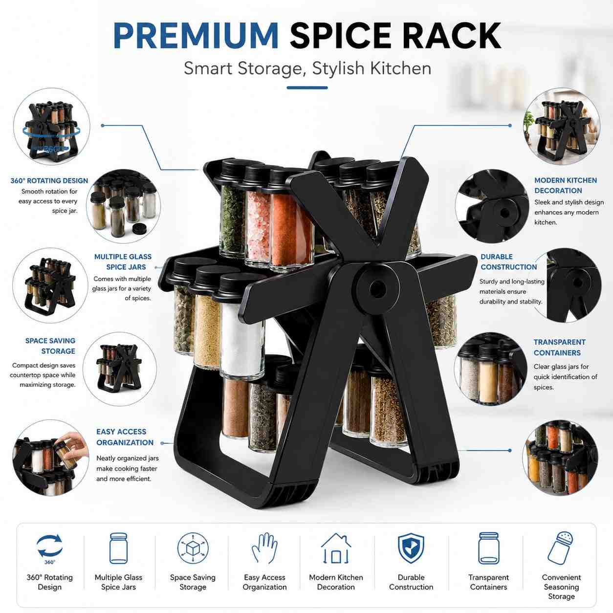 360° Rotating Spice Rack – 18 Jar Set