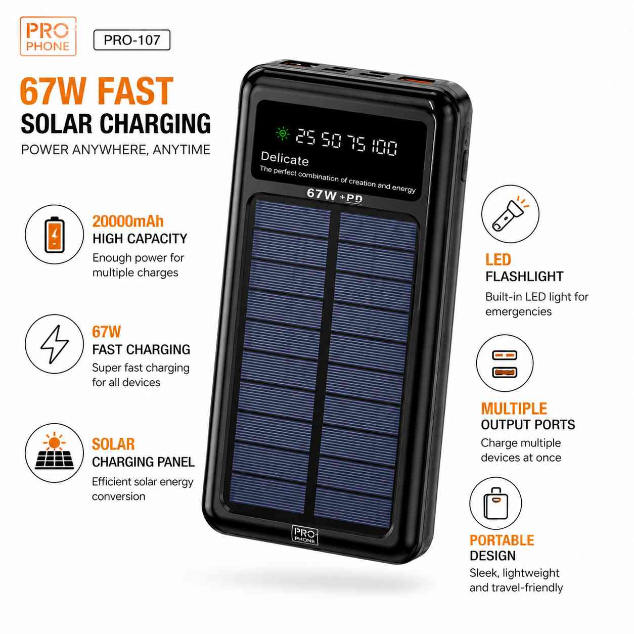 Power Bank Solaire PRO PHONE PRO-107 20000mAh