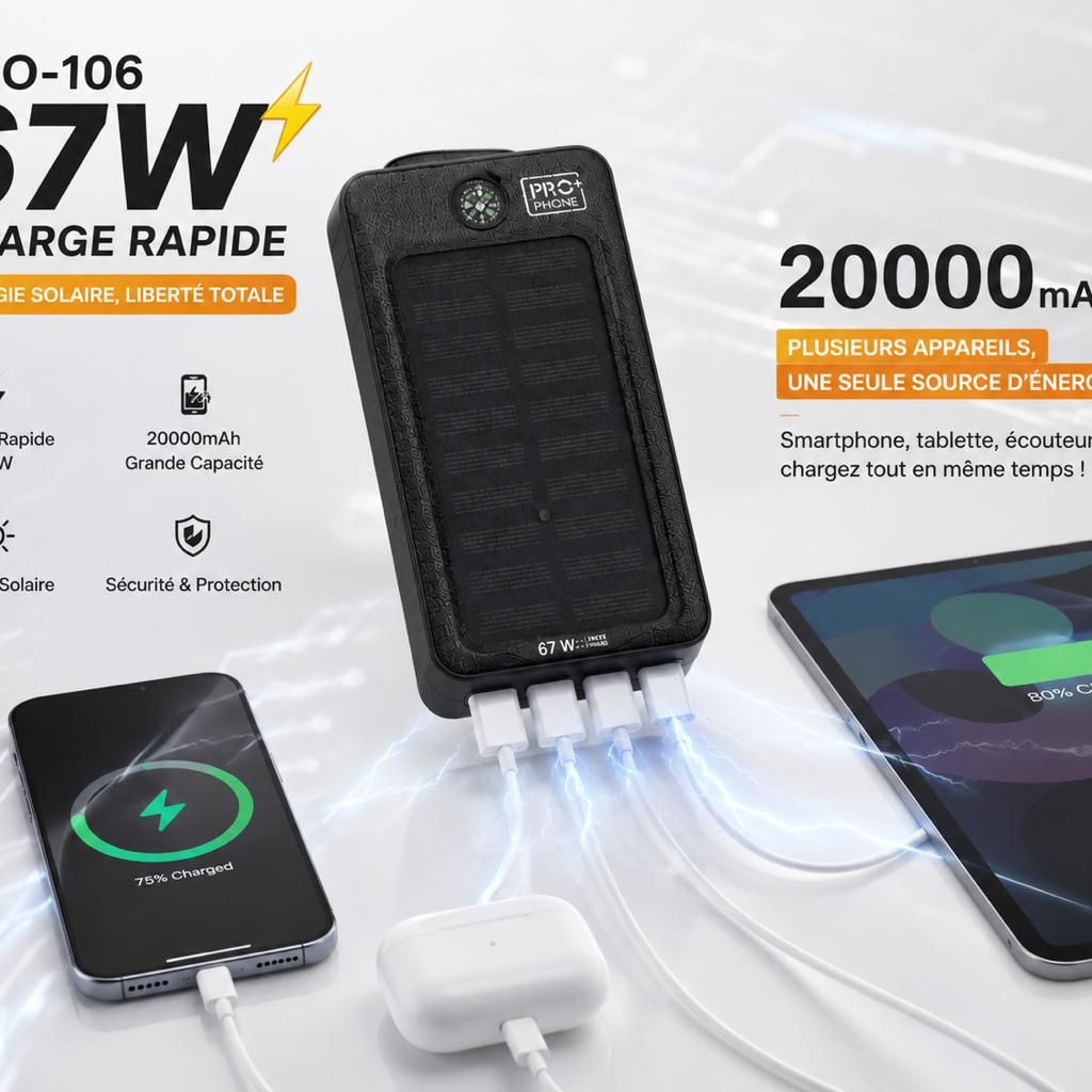 Batterie Externe Solaire PRO PHONE PRO-106 20000mAh