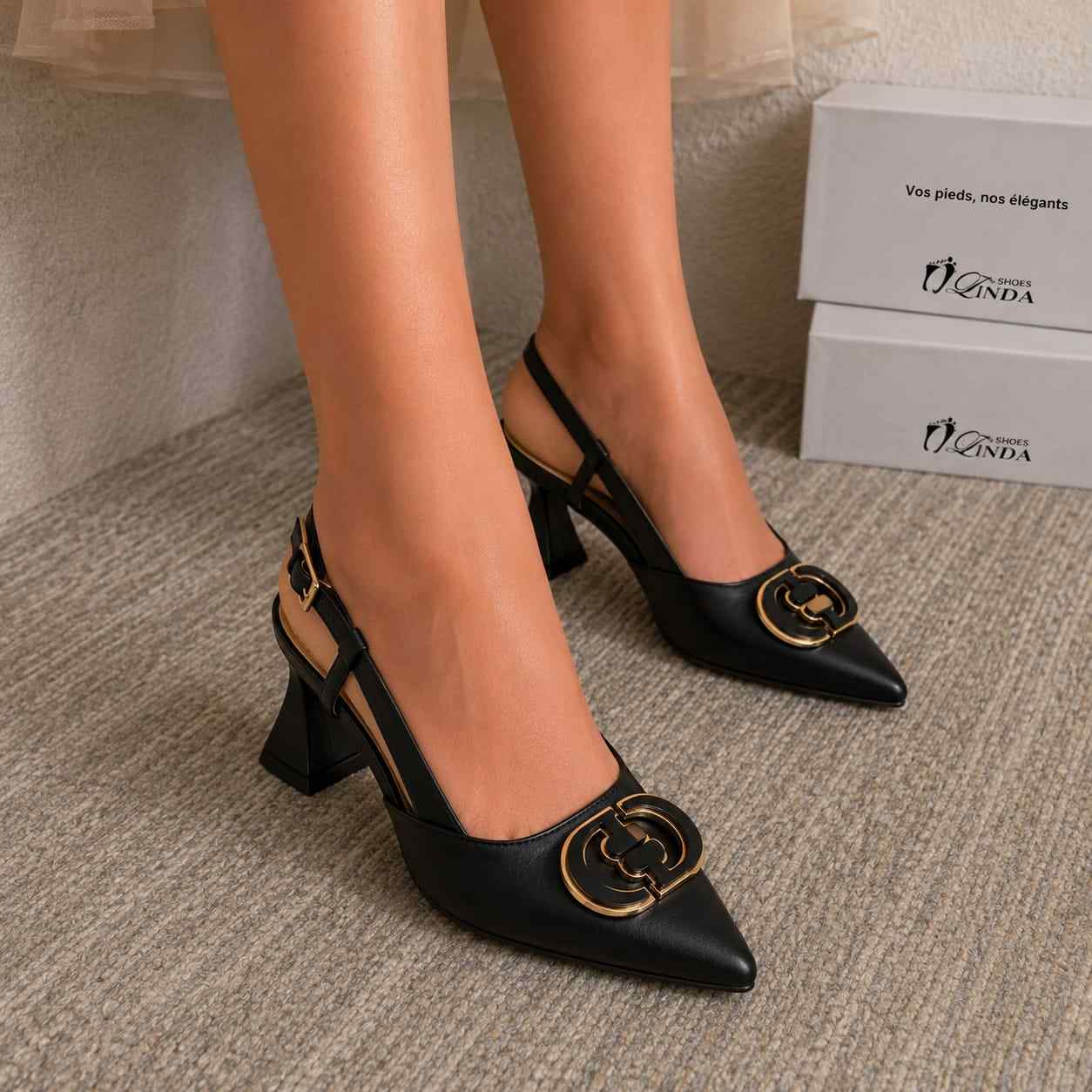 Escarpins Slingback Femme à Talon Bloc