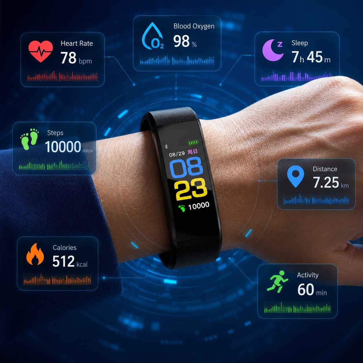 Bracelet Connecté Fitness avec Moniteur de Fréquence Cardiaque